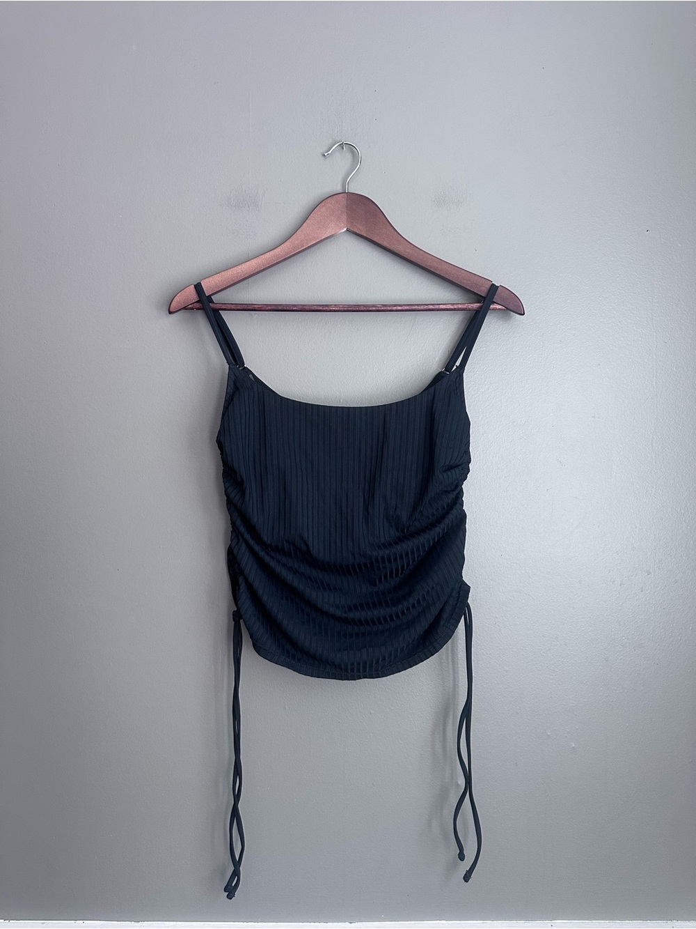Time and Tru Black Ribbed Side-Ruched Tankini Top Size M (US) 12-14 (UK)